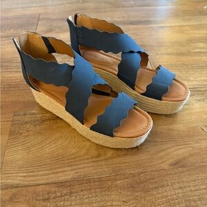 Blue Wedge Sandals Size 9.5